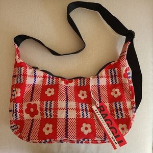 Sandy Liang x BAGGU Medium Nylon Crescent Bag Flower Market Plaid NWT